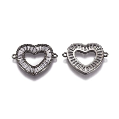 CONECTOR GUNMETAL CORAZON HUECO CON ZIRCONES 19X24MM