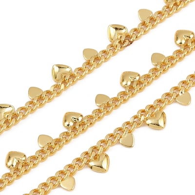 CADENA POR METRO B/O TEJIDO CUBANO CON COLGANTES DE CORAZONES 3x2.5x1MM1