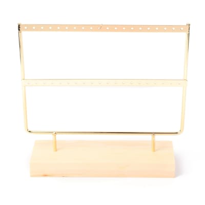 EXHIBIDOR DE HIERRO Y MADERA PARA AROS 23X20CM