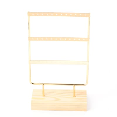 EXHIBIDOR DE HIERRO Y MADERA PARA AROS 25X15CM