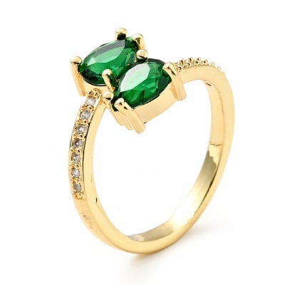 ANILLO AJUSTABLE B/O LAGRIMA DOBLE VERDE CON ZIRCONES