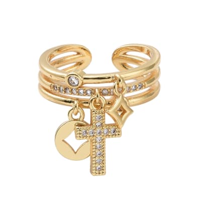 ANILLO AJUSTABLE B/ORO CRUZ COLGANTE C/ZIRCONES