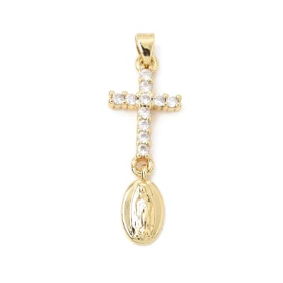 COLGANTE B/O CRUZ CON CIRCONES Y VIRGEN MARIA 32MM1