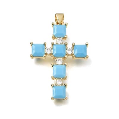 COLGANTE B/O CRUZ CON MICROCIRCONES AZUL CIELO CLARO 33.5x23x4MM