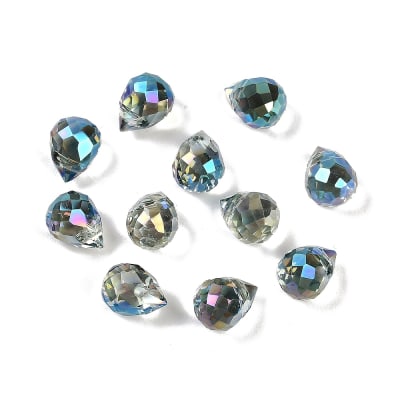 CRISTAL DETALLADO COLGANTE GOTA ELECTROPLATE VERDE AZULADO 8X6MM1