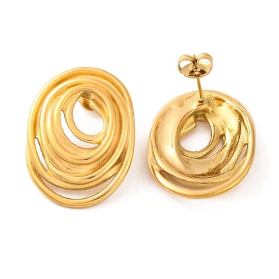 AROS LISTOS ACERO INOXIDABLE B/O 14K OVALADO ORGANICO 29x22MM