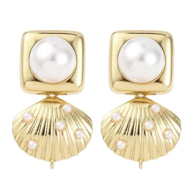 BASE DE ARO B/O CUADRADO CON PERLA Y CONCHA DE MAR 29.5x17mm1