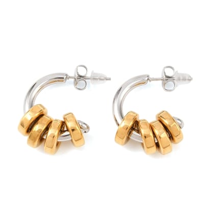 AROS LISTOS ACERO INOXIDABLE FORMA C CON PASADOR DE DONA DORADO Y PLATEADO 24x21x9.5MM
