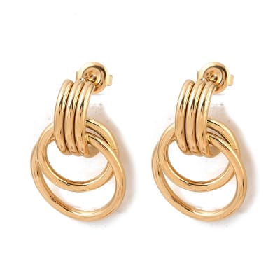 AROS LISTOS ACERO INOXIDABLE B/O 18K TRENZA GOLD GRANDE 27x19MM