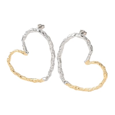 AROS LISTOS ACERO INOXIDABLE QUIRURGICO CORAZON PLATEADO Y DORADO 42x36MM