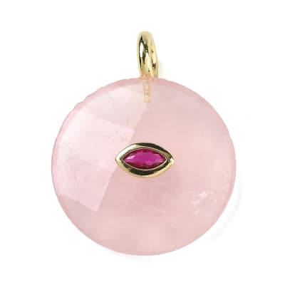 COLGANTE B/O CIRCULO CUARZO ROSA CON MICROENGASTE DE CIRCONITA 32.5~33x25~25.5x7~7.5mm