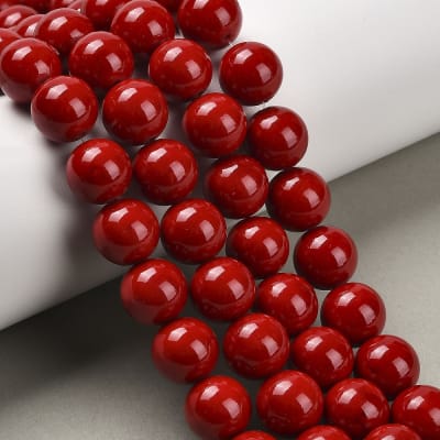 JADE ROJO NATURAL, TEÑIDO LISO 12MM APROX. 34PCS.