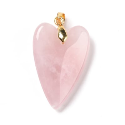COLGANTE ACERO INOX CORAZON CUARZO ROSA 32~34x20x8mm