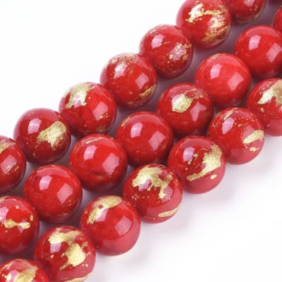 JADE NATURAL ROJO TEÑIDO DORADO 8MM APROX. 50PCS.