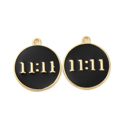 COLGANTE B/O 18K 11:11 ESMALTADO NEGRO 18x15.5x1.5mm