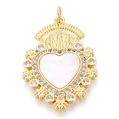 COLGANTE B/ORO CORAZON DETENTE CON NACAR Y ZIRCON 31.5x22x3MM