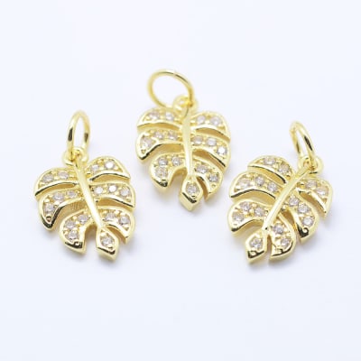 COLGANTE B/O HOJA TROPICAL CON ZIRCONES 14x9.5x2MM