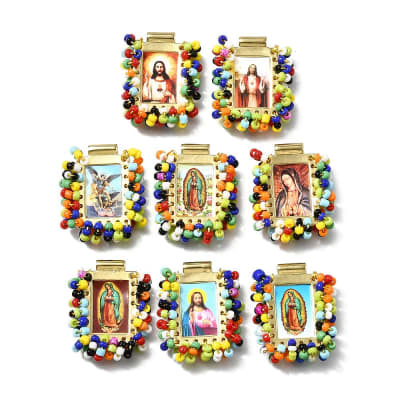 COLGANTE B/O PASADOR RELIGIOSOS CON MOSTACILLAS DE COLORES