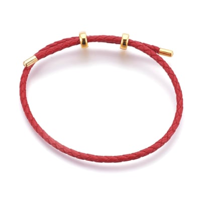 PULSERA DE CUERO AJUSTABLE DOBLE, ACERO INOX. ROJO 29CM