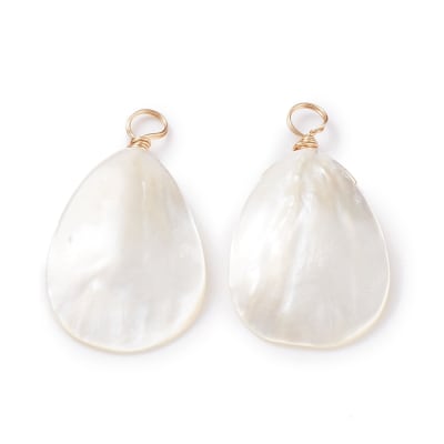 COLGANTE CONCHA DE NACAR NATURAL  FORMA DE GOTA 31.5x18x4MM