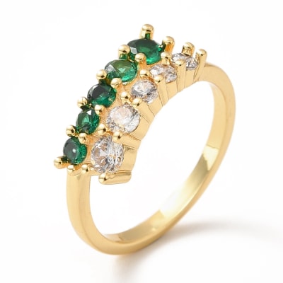 ANILLO AJUSTABLE B/O 5 PUNTOS DE CIRCONES VERDE Y TRANSPARENTE1