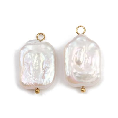 PERLA KESHI DE RIO RECTANGULAR VASTAGO BAÑO DE ORO 22~26.5x13.5~16x4~9MM