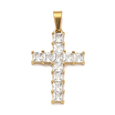 COLGANTE ACERO INOX. CRUZ CON CIRCONES 25x17x3MM