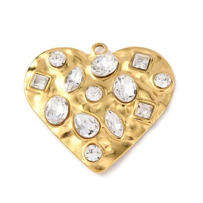 COLGANTE ACERO INOX. DORADO CORAZON CON ZIRCONES INCRUSTADOS 38x40.5x5.5mm1