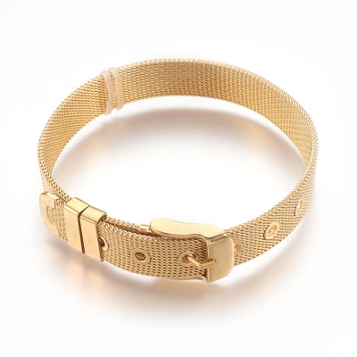 BRAZALETE ACERO INOX. DORADO CORREA 21.5CM