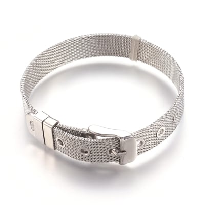 BRAZALETE ACERO INOX. PLATEADO CORREA 10MM 21.5CM