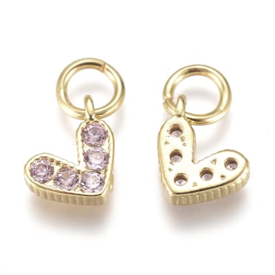 COLGANTE B/ORO MINI CORAZON ZIRCON ROSA 6X8MM