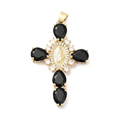 COLGANTE B/ORO CRUZ NEGRO CON VIRGEN Y CIRCONES 45.5x29x6MM1