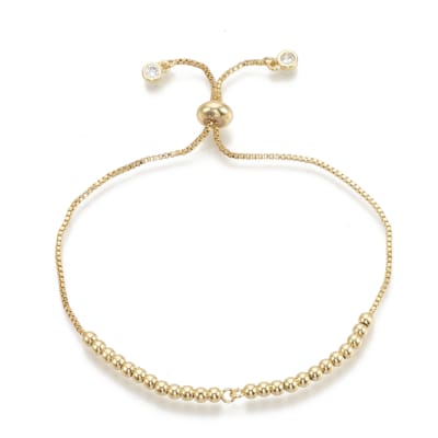 PULSERA AJUSTABLE CONECTORA B/ORO BALINES 3MM Y TERMINAL CON ZIRCONES1