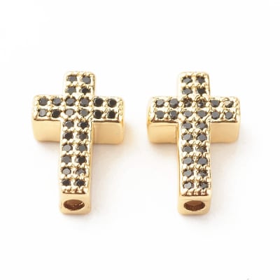 PASADOR B/ORO CRUZ ZIRCON NEGRO 15X9MM