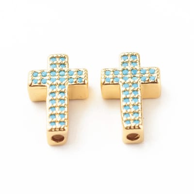 PASADOR B/ORO CRUZ ZIRCON AZUL CIELO 15X9MM2
