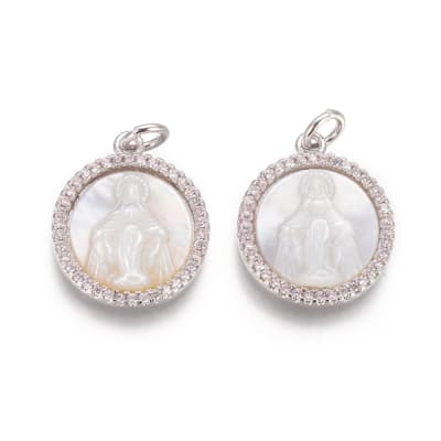 COLGANTE B/PLATINO VIRGEN MILAGROSA NACAR Y ZIRCON 18X15MM