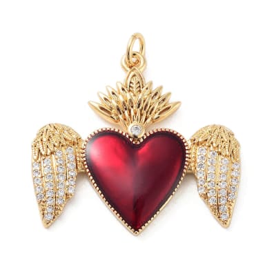 COLGANTE B/O CORAZON ROJO ALADO CON ZIRCONES 28MM1