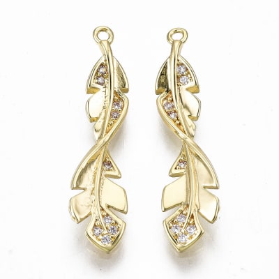 COLGANTE B/ORO PLUMA ZIRCON 23X6X3MM