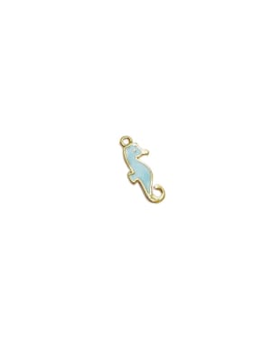 COLGANTE B/ORO CABALLITO DE MAR ESMALTADO CIAN CLARO 16X6MM