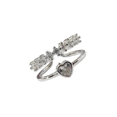 ANILLO DOBLE AJUSTABLE B/PLATINO CORAZON CON ZIRCONES