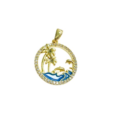 COLGANTE B/O MAR Y PALMAS CON ZIRCONES 20X18MM