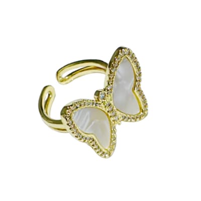 ANILLO AJUSTABLE B/O MARIPOSA DE NACAR CON ZIRCONES