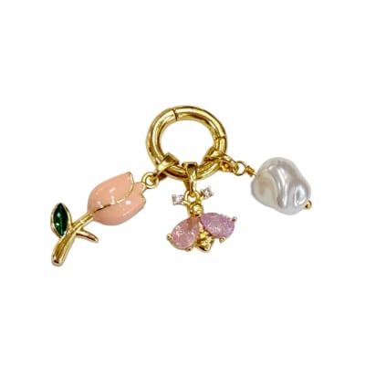 COLGANTE B/O CHARMS ABEJITA, ROSA Y PERLA DE NACAR