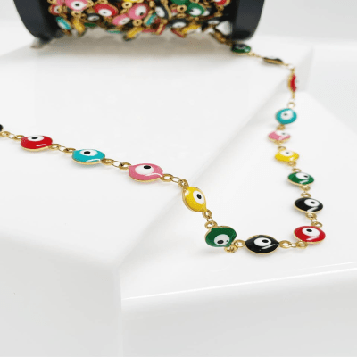 CADENA POR METRO ACERO INOX. OJITOS ESMALTADOS 8MM1