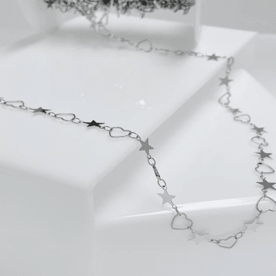 CADENA POR METRO PLATINO ESTRELLA Y CORAZON 6X7MM2