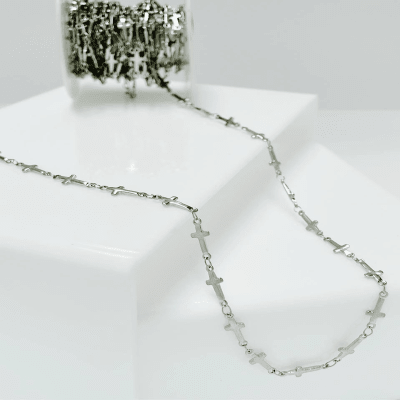 CADENA POR METRO ACERO INOX. CRUZ CONECTORA PLATEADA 13.5X5MM1