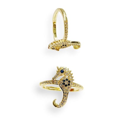 ANILLO AJUSTABLE CABALLO DE MAR B/ORO CON ZIRCONES