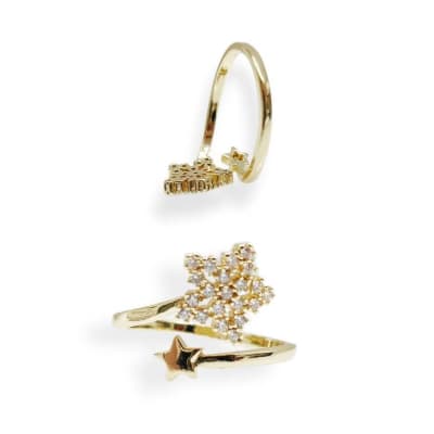 ANILLO AJUSTABLE DOBLE ESTRELLA B/ORO CON ZIRCONES1