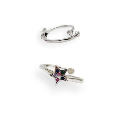 ANILLO AJUSTABLE ESTRELLA B/PLATINO CON ZIRCONES °61