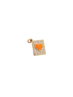 COLGANTE B/ORO CORAZON NARANJA PLACA CON ZIRCONES 17X14MM